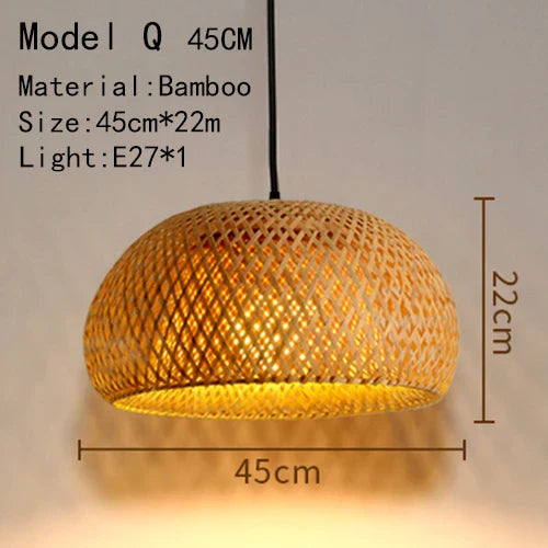Handwoven Rattan Bamboo Pendant Light in Black