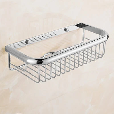 DecorBites™ Gold Brass Bathroom Shelf with Towel Hanger, Shampoo Holder, and Basket