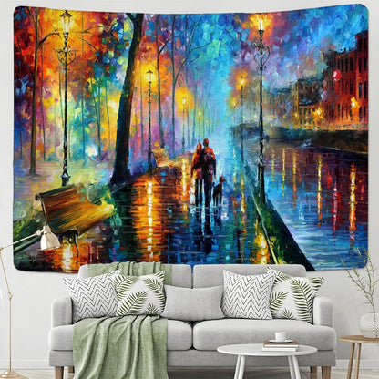 Decobites Night View Van Gogh Oil Painting Tapestry - Romantic Love Couple Wall Hanging