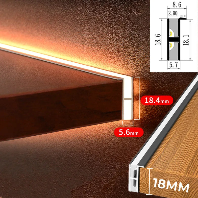 Lámpara de Capa de Gabinete LED Decorbites™: Perfiles de Aluminio Ultradelgados, Luz Trasera Arriba y Abajo, Tablero de 18 mm.