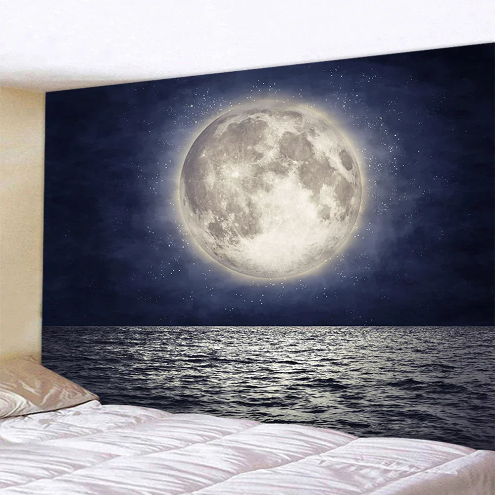 Decobites Beach Moon Night Sky Tapestry for Hippie Bohemia Decor & Yoga Mat