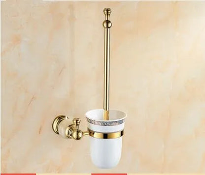 DecorBites™ Brass Jade Bathroom Hardware Set: Corner Shelf, Paper Holder, Towel Bar, Soap Basket, Rack.