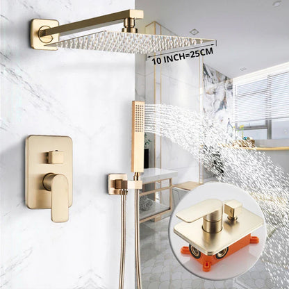 Juego de grifería para ducha tipo lluvia DecorBites™ Golden de 8" con teleducha - Grifo mezclador de lujo para montaje en pared