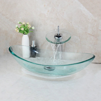 DecorBites™ Glass Waterfall Tap Hand-Painted Basin Mixer Faucet Chrome Lavatory Sink