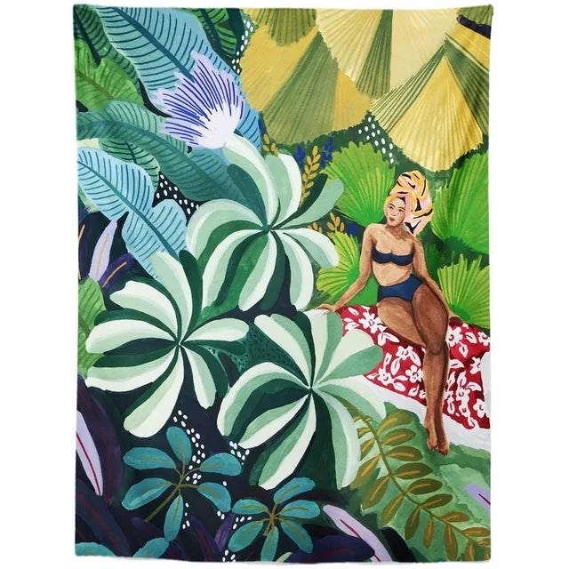 Tropical Plant Tapestry Wall Hanging by Decobites - Vintage Summer Home Decor