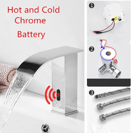 DecorBites™ Gold Sensor Waterfall Basin Faucet Automatic Touchless Hot Cold Mixer Bathroom