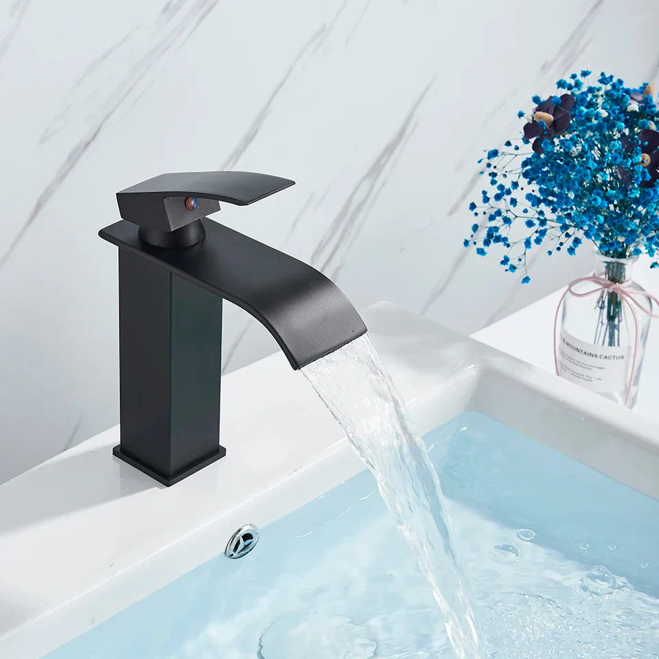 DecorBites™ Black Brass Bathroom Waterfall Sink Faucet Hot&Cold Mixer Vanity Tap Deck Mounted