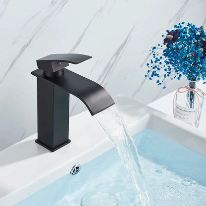 DecorBites™ Black Brass Bathroom Waterfall Sink Faucet Hot&Cold Mixer Vanity Tap Deck Mounted