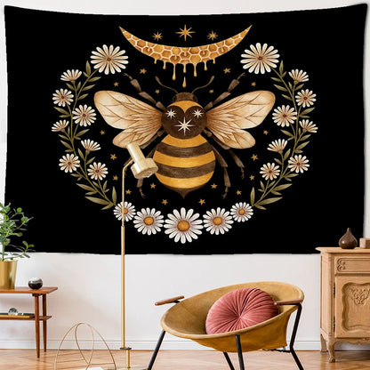 Decobites Psychedelic Bee Tapestry Wall Daisy Flower Home Decor for Bohemian Hippie Vibes