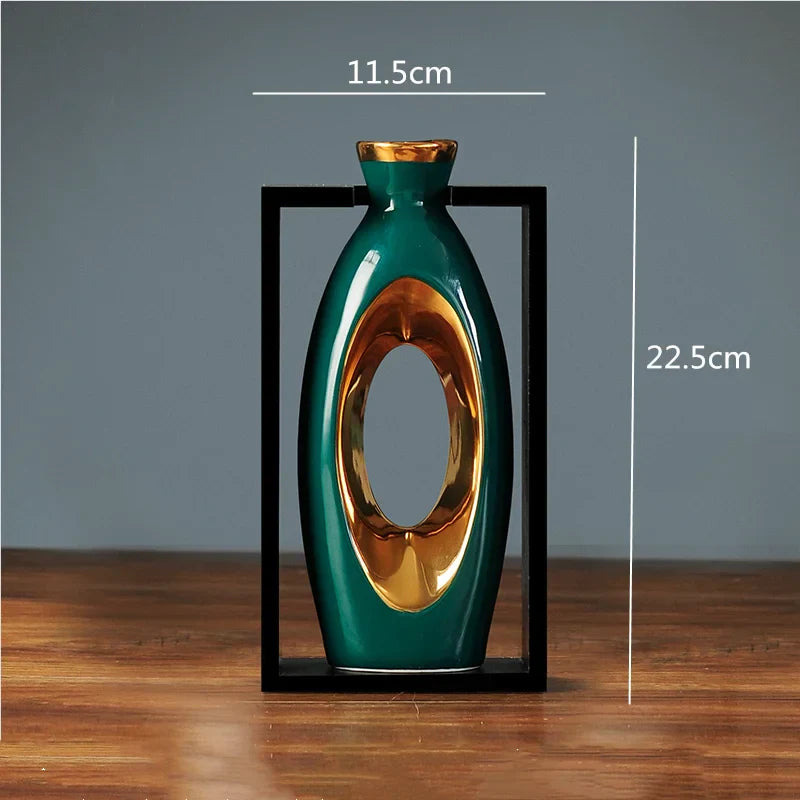 DecorBites™ Chinese Style Ceramic Vase in Wooden Frame for Modern Home Decor