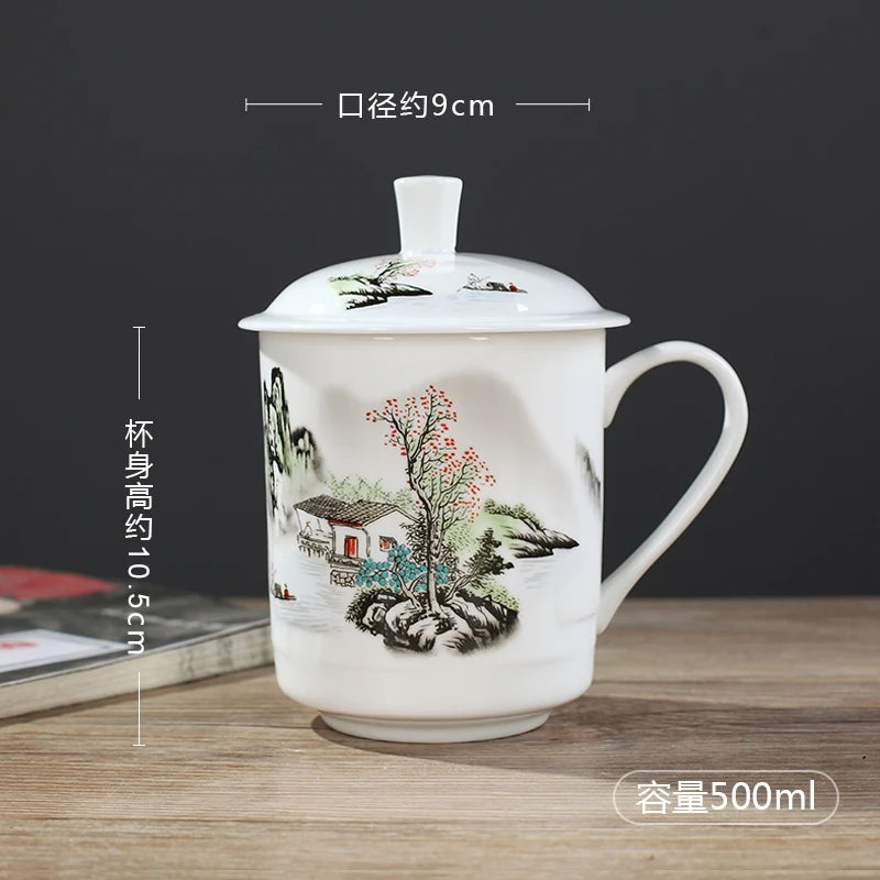 ReadStar China Jingdezhen Ceramic Tea Cup Bone China 500ml Cup With Lid Household Office Conference Cup Customization Cup