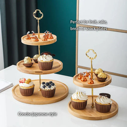 Juego de soporte para pastel de frutas de bambú DecorBites™, vajilla de madera, plato para dulces, aperitivos y postres