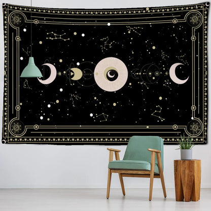 Sun Moon Planet Tarot Tapestry Wall Mount for Witchcraft Vibes - Decobites Décor