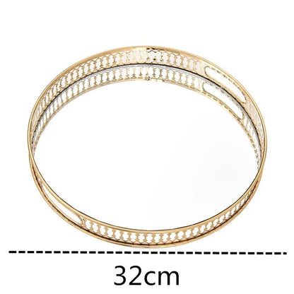 DecorBites™ Elegant Gold Mirror Glass Storage Tray for Jewelry and Small Items