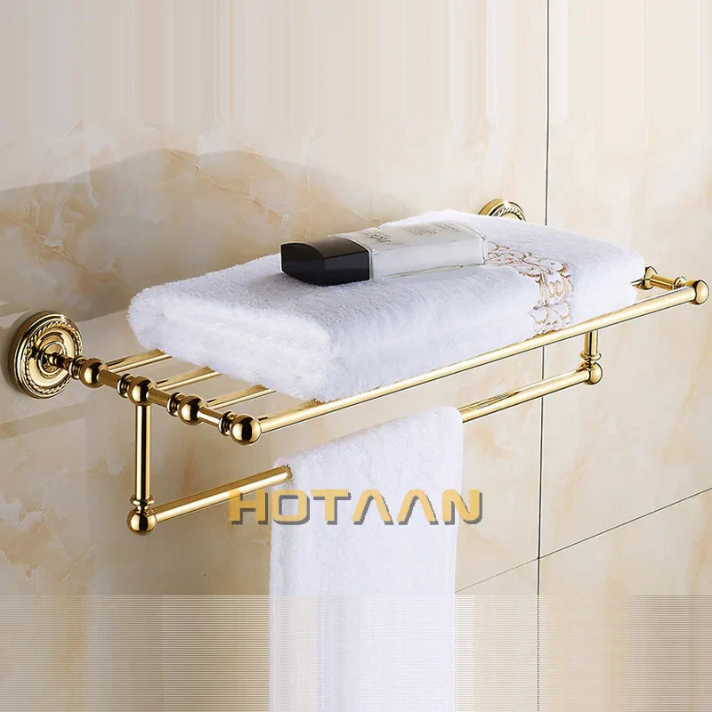 Conjunto de Accesorios para Baño de Latón Dorado Decorbites™: Gancho para Batas, Soporte para Papel, Barra para Toallas, Anillo para Toallas