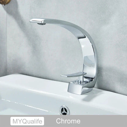 DecorBites™ Brushed Gold Basin Faucet, Deck Mounted Wash Basin Mixer for Bathroom