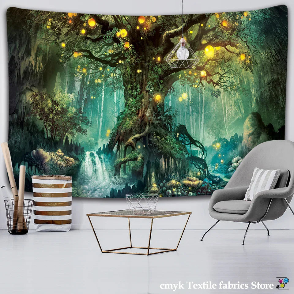 Decobites Ancient Trees Tapestry: Psychedelic 3D Print Wall Hanging for Boho Decor