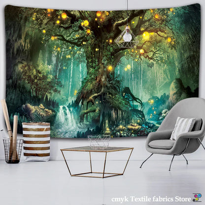 Decobites Ancient Trees Tapestry: Psychedelic 3D Print Wall Hanging for Boho Decor