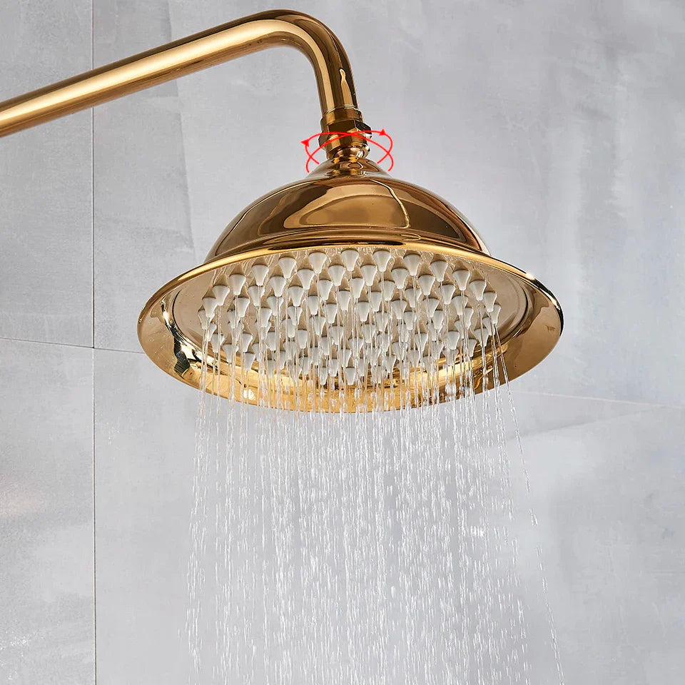 DecorBites™ Gold Shower Faucet Set with 8" Rainfall Shower Head and Hand Shower
