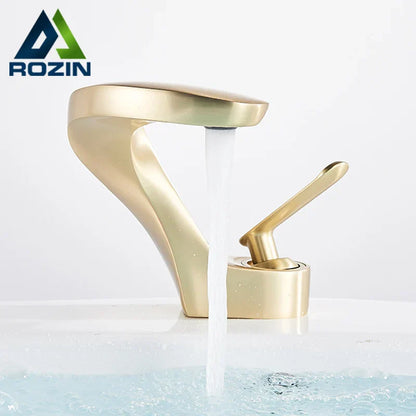 DecorBites™ Brushed Gold Basin Faucet: Modern Brass Deck Mount Bathroom Mixer Tap