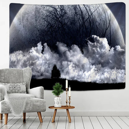 Decobites Moon & Starry Sky Tapestry: Beach Blanket, Yoga Mat & Living Room Decor