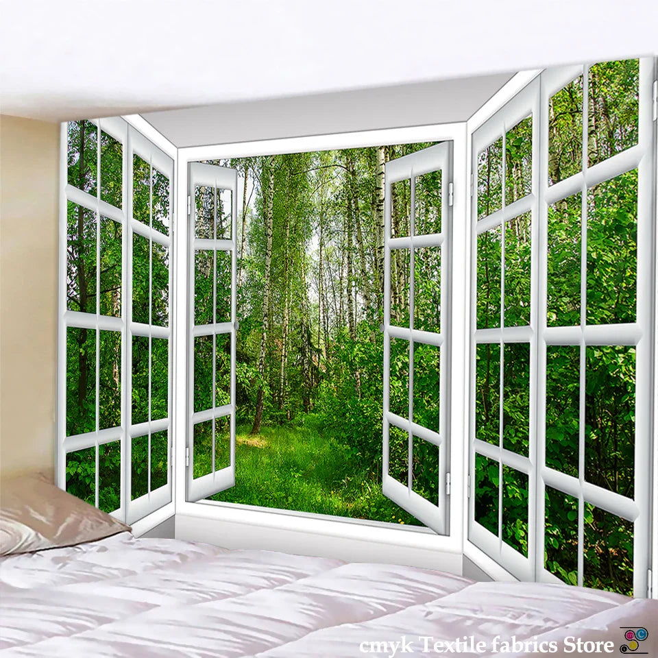 ديكور بايتس™ ثلاثي الأبعاد، نافذة، منظر طبيعي، نسيج جداري، ديكور منزلي على الطراز الاسكندنافي