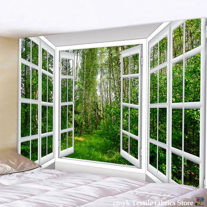 ديكور بايتس™ ثلاثي الأبعاد، نافذة، منظر طبيعي، نسيج جداري، ديكور منزلي على الطراز الاسكندنافي