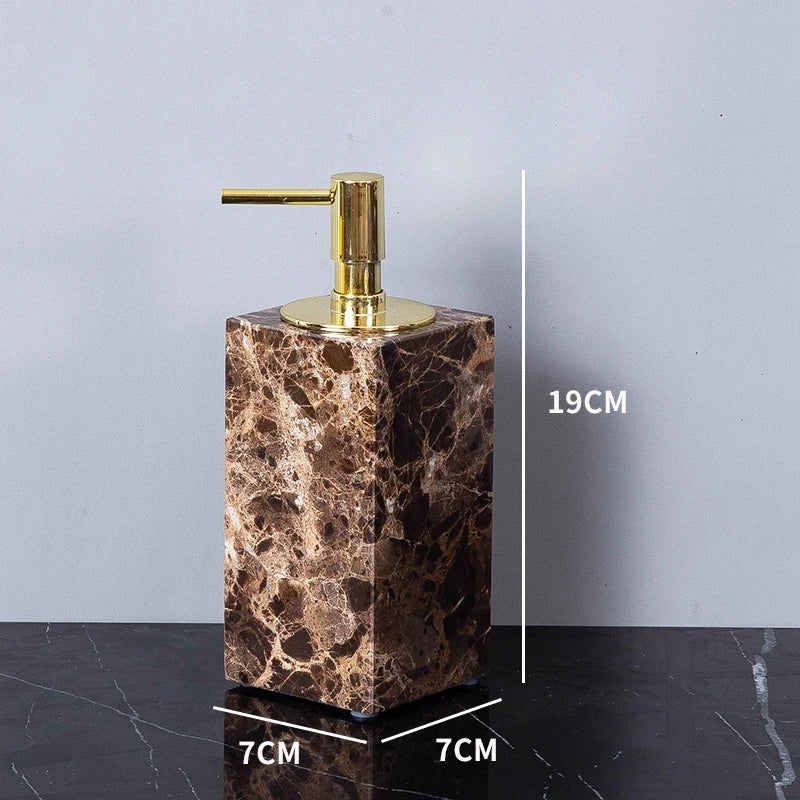 DecorBites™ Emperador Dark Marble Bathroom Set: Toothbrush Holder, Soap Dish, Soap Dispenser