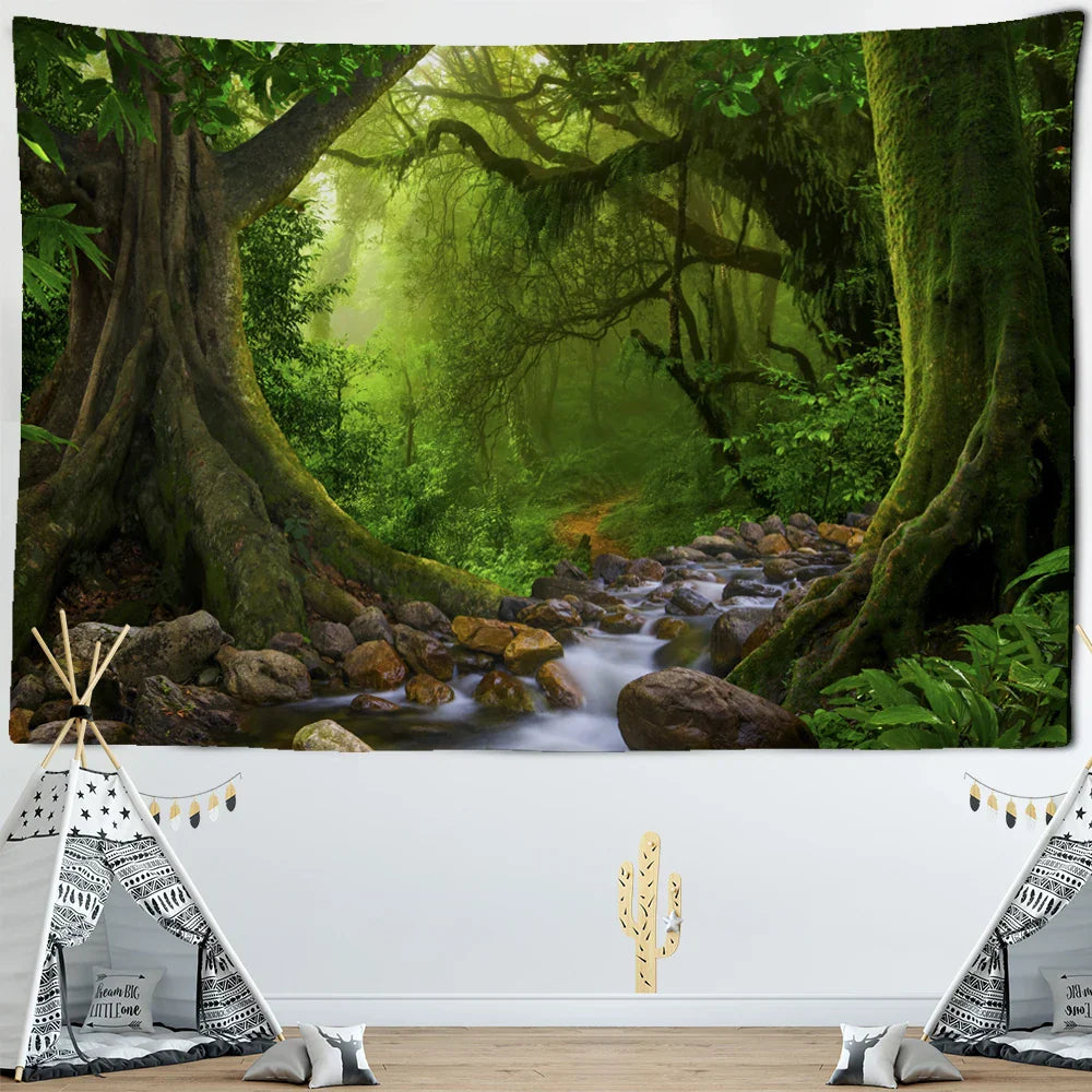 Decobites Forest Plant Landscape Tapestry Wall Hanging Hippie Bedspread Bohemian Decor