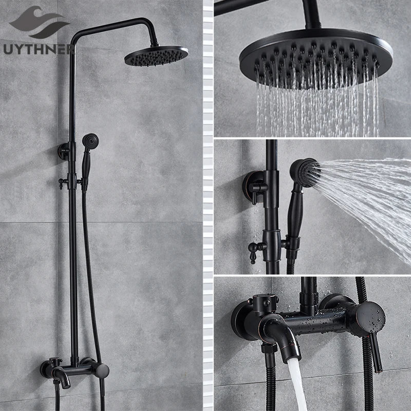 DecorBites™ Black Bronze Bathroom Shower Set with 8" Rainfall Head - Wall Mounted
