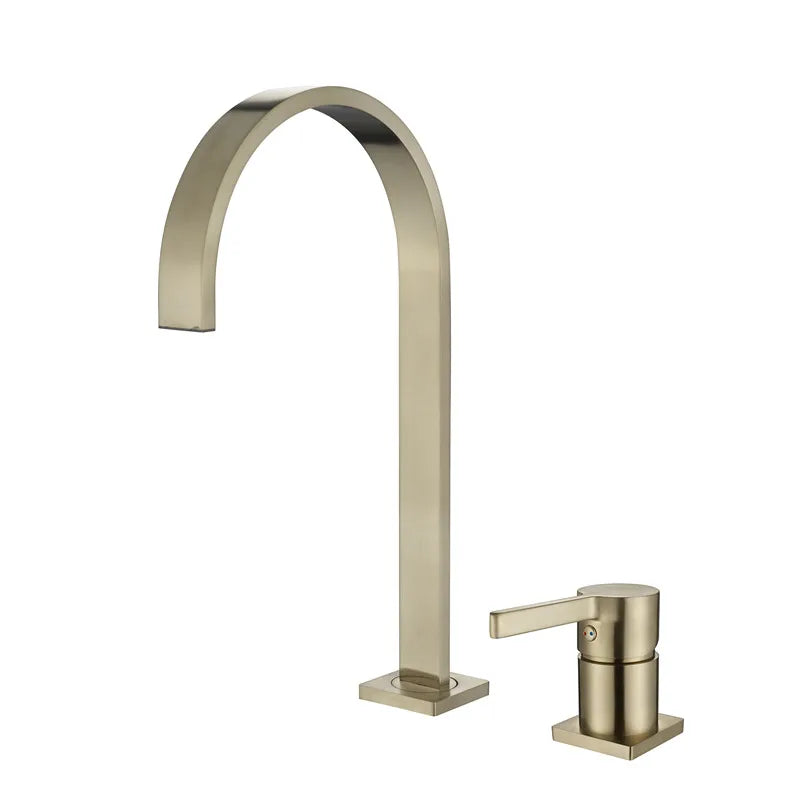DecorBites™ Brushed Gold Basin Faucet: 360 Rotating Two Hole Widespread Bathroom Sink Tap