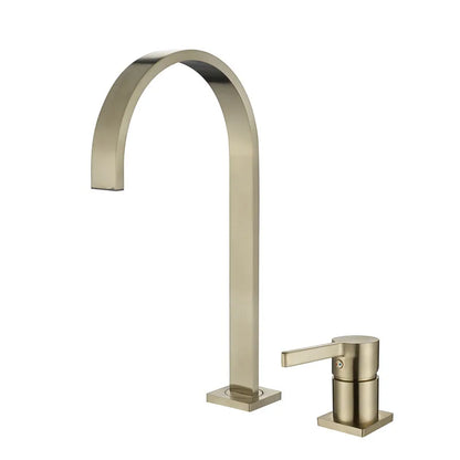 DecorBites™ Brushed Gold Basin Faucet: 360 Rotating Two Hole Widespread Bathroom Sink Tap