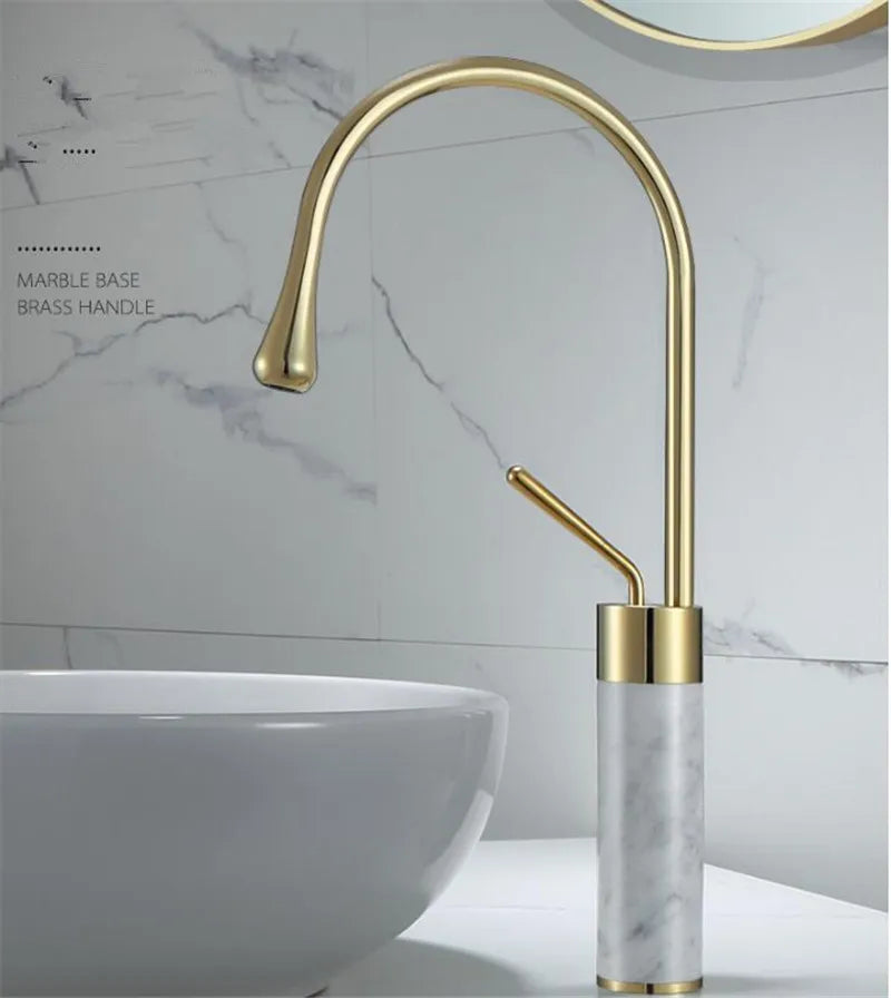 DecorBites™ Gold Brass Marble Basin Faucet Hot Cold Sink Mixer Tap