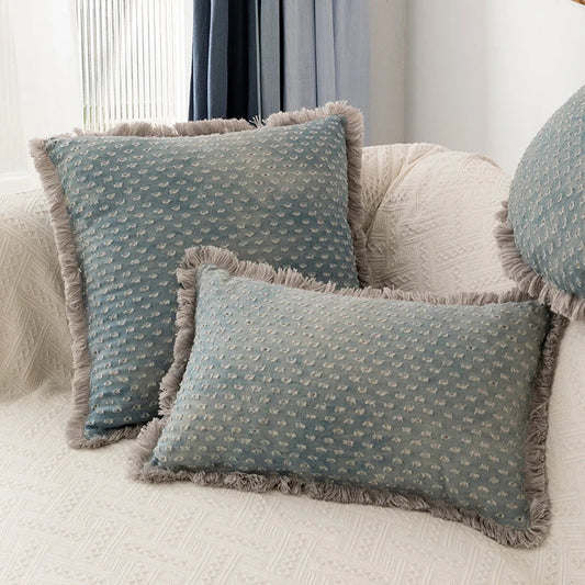 DecorBites™ Denim Fringed Cushion Cover 45x45cm Square for Home Sofa Bed Decoration