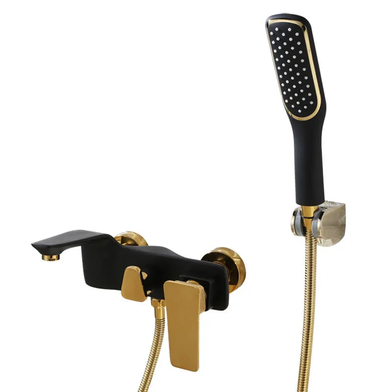 DecorBites™ Gold & White Wall Mounted Bathtub Faucet, Brass Bath Shower Mixer