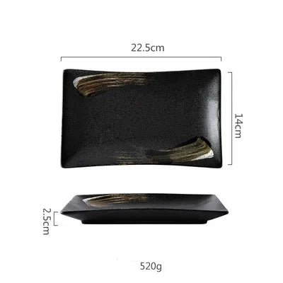 DecorBites™ Black Ceramic Sushi Plate and Rice Bowl Set