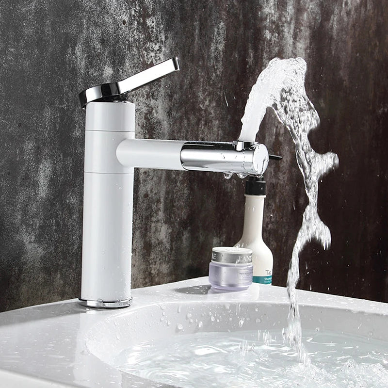 DecorBites™ Brass Bathroom Faucet Vessel Sink Mixer - Swivel Spout Deck Mounted Vanity Tap - White/Black Color