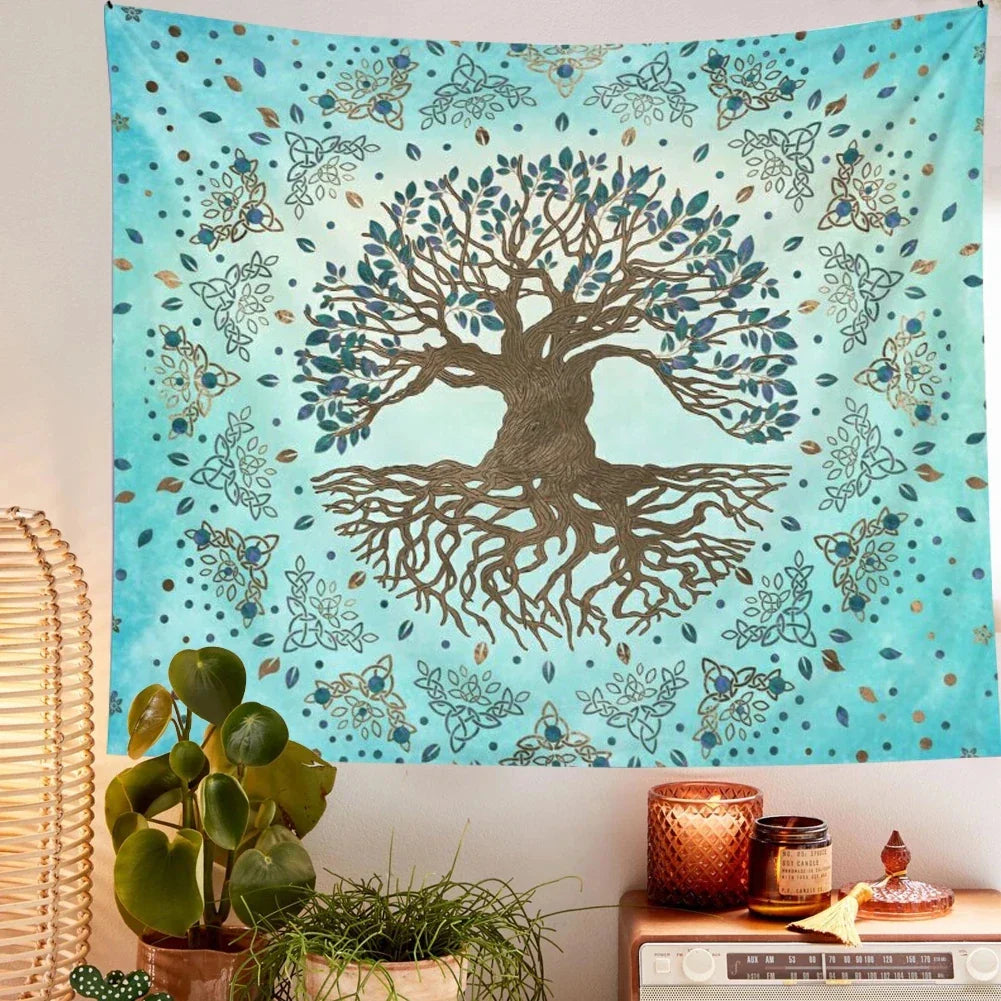 Decobites Psychedelic Blue Teal Mandala Wall Tapestry for Bohemian Home Decor