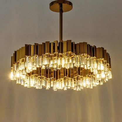 DecorBites™ Golden Stainless Steel Crystal Chandelier for Elegant Foyer Lighting