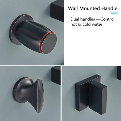 DecorBites™ Black Bronze Wall Mounted Waterfall Bathroom Faucet with Dual Handles