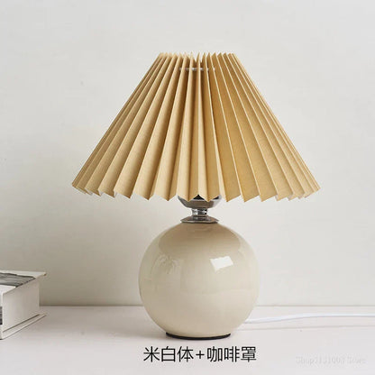 DecorBites™ Japanese Ceramic Table Lamps Living Room Pleated Skirt Lampshade Warm Bedroom Lighting