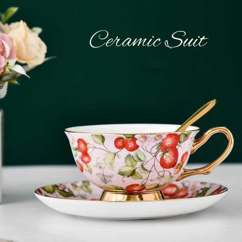 Juego de taza de té DecorBites™ de porcelana fina con platillo y cuchara - Elegante vajilla para fiestas de té negro