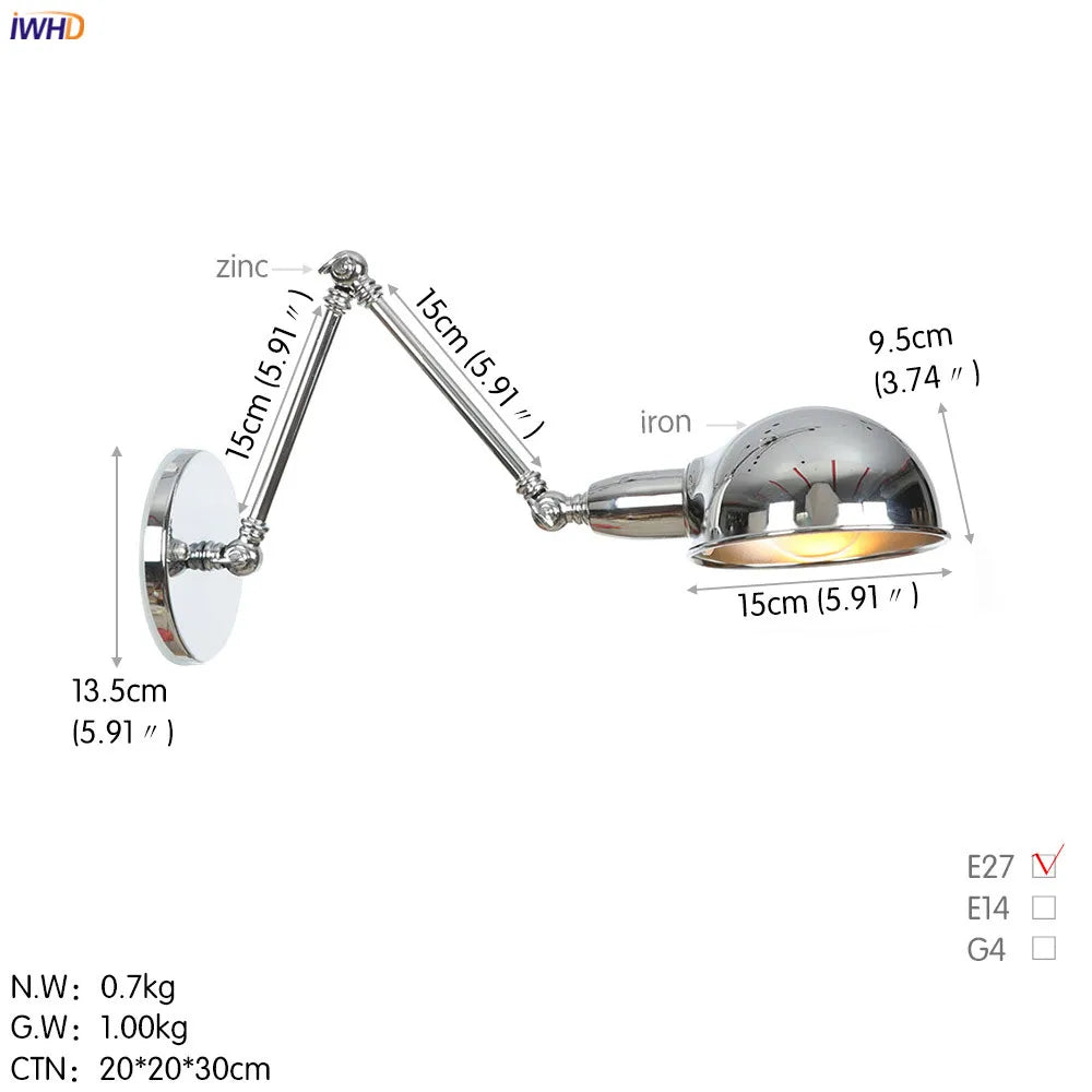 DecorBites™ Loft Antique Edison 3-Head Black Wall Sconce Swing Arm Light