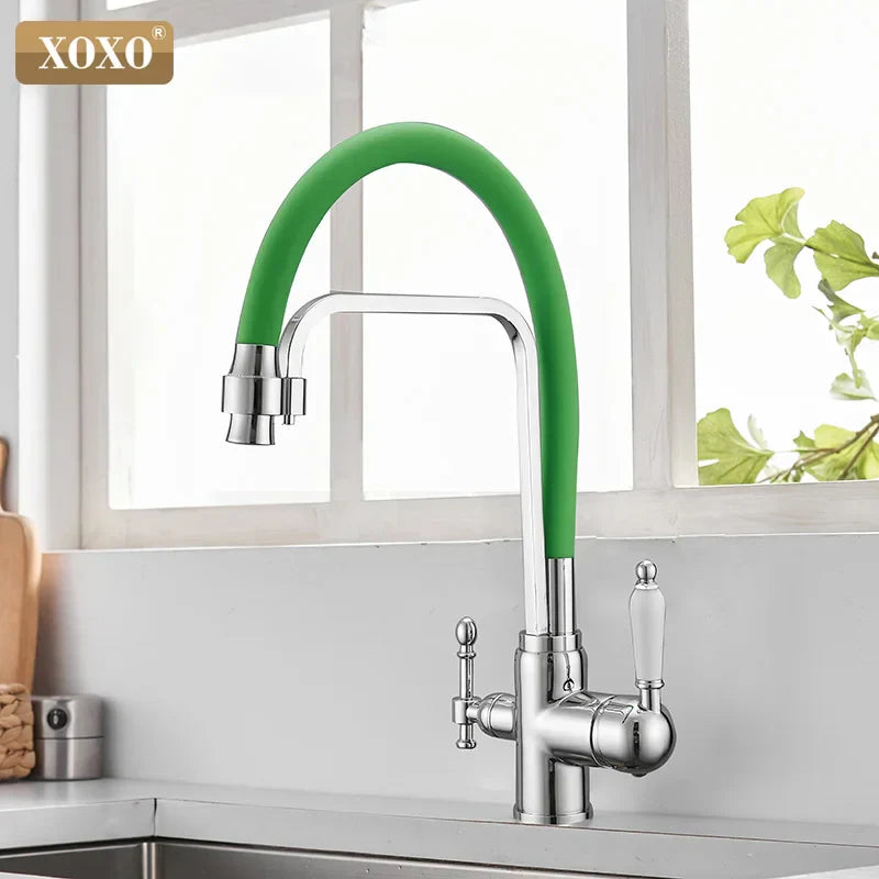 Decorbites™ Grifo de cocina montado en cubierta negra con rotación de 360° y filtro de agua pura