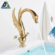 Decorbites™ Golden Swan Waschtischarmatur: Massives Messing, Aufsatzmontage, Zweigriff-Mischbatterie