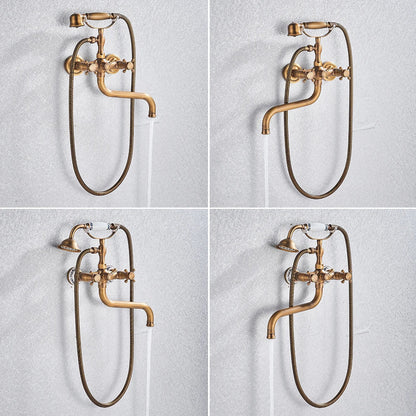 DecorBites™ Brass Antique Tub Faucet with Long Spout, Rotate Handle and Handshower