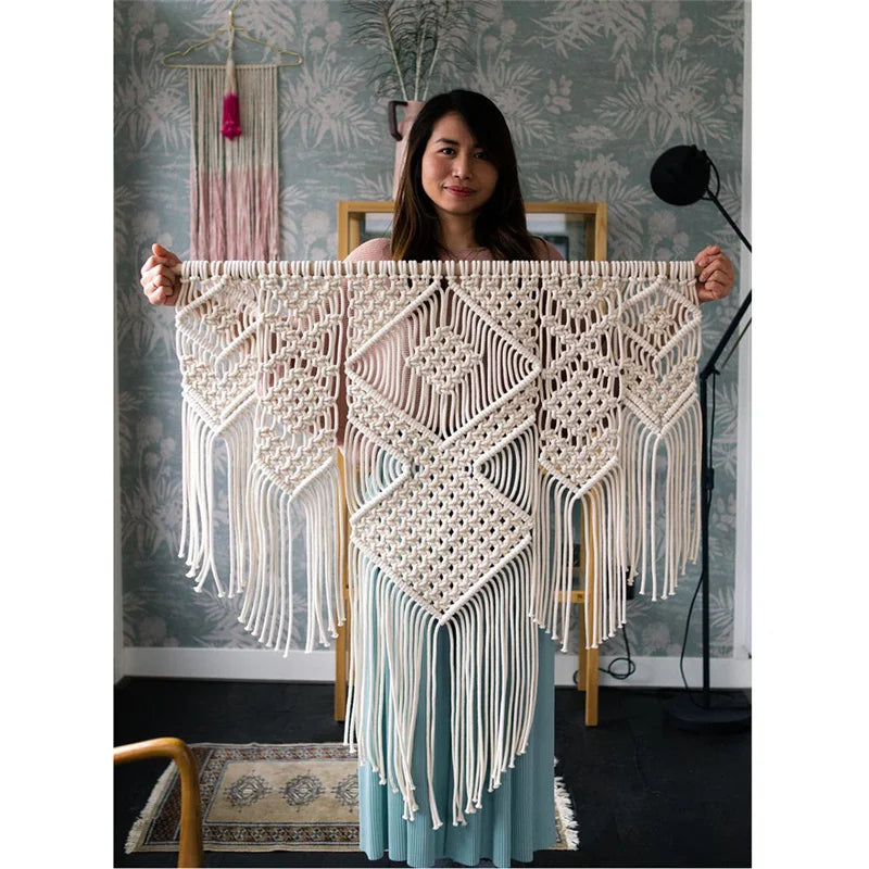 Decobites Large Hand-Woven Macrame Tapestry with Tassels