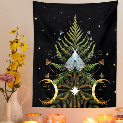 Decobites Mushroom Moon Phase Tapestry Wall Hanging - Vintage Hippie Bohemian Psychedelic Home Decor