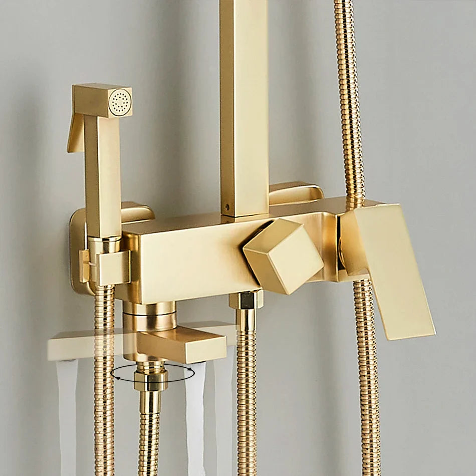 DecorBites™ Gold Wall Mounted Bathroom Shower System Kit with 4-way Mixer