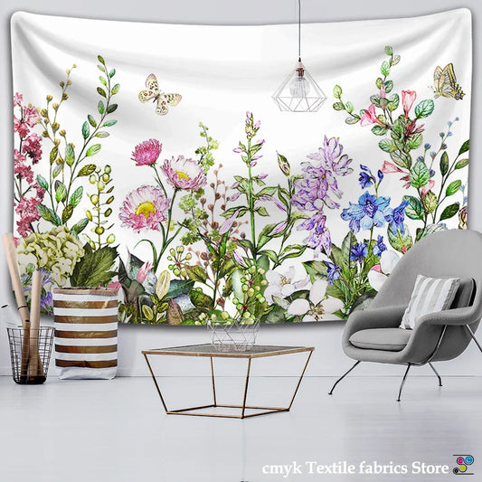 Floral Herbs Wild Flowers Tapestry Wall Hanging by Decobites